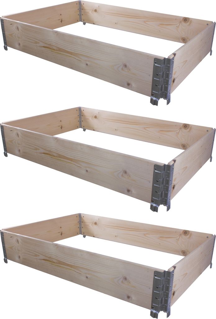 BigDean 3X Hochbeet Palettenrahmen 120x80x20cm groß - Holzrahmen faltbar, steckbar & stapelbar - ideal für Pflanzen, Blumen, Obst, Gemüse & Krä...