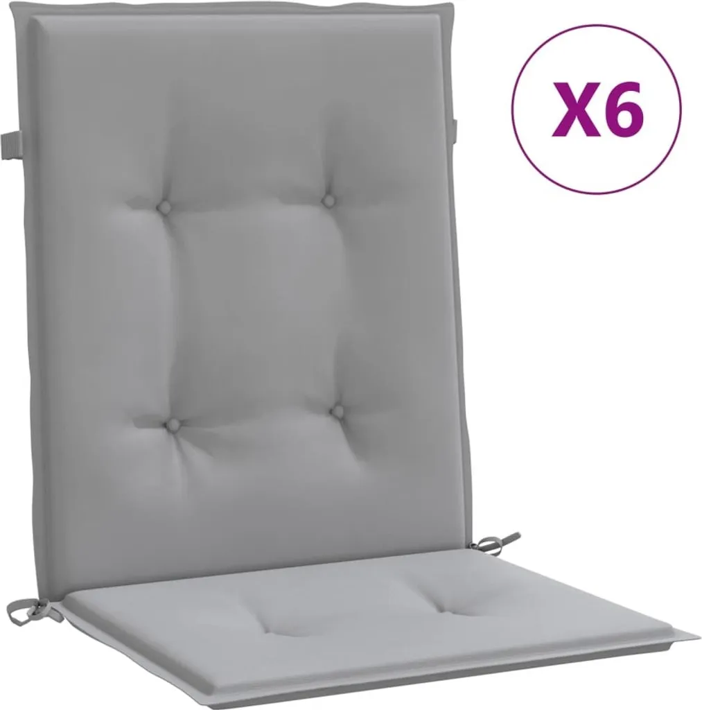 vidaXL Cuscini per sedie da giardino per schienale basso 6 pz. Tessuto Oxford grigio