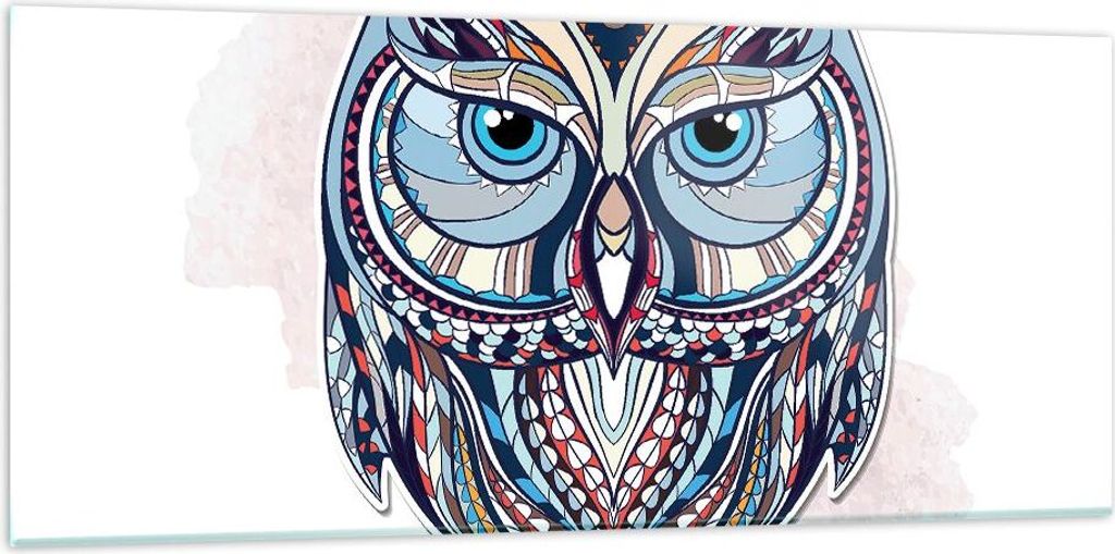 Bilder auf glas - Owl aztekische Tierwelt Grafik - 120x50cm - Glasbilder - Wandbilder - Kunstdruck - zum Aufhängen bereit - Wanddekoration aus Gla...