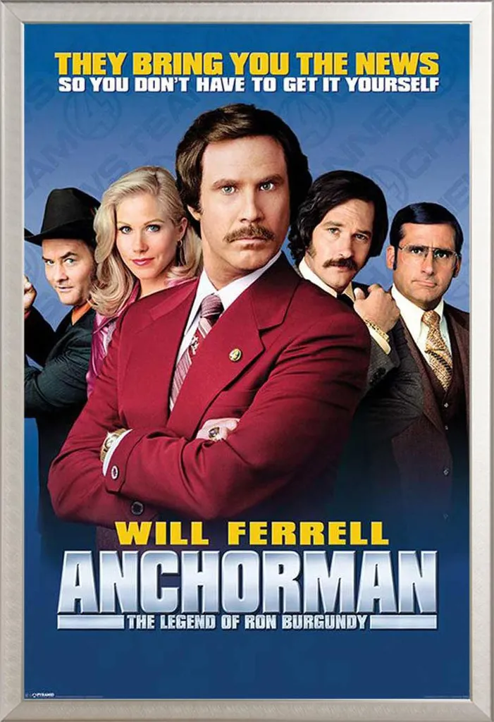 Poster Anchorman Cast + Cornice Shinsuke Alluminio Argento 61x91.5