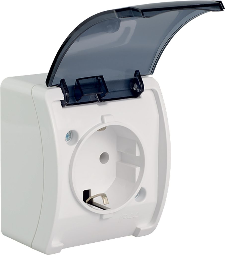 Steckdose Aufputz Schuko mit transparent Deckel Produktbild 