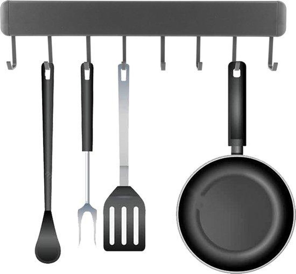 Selbstklebendes 40cm Graues Küchenregal mit 8 Haken