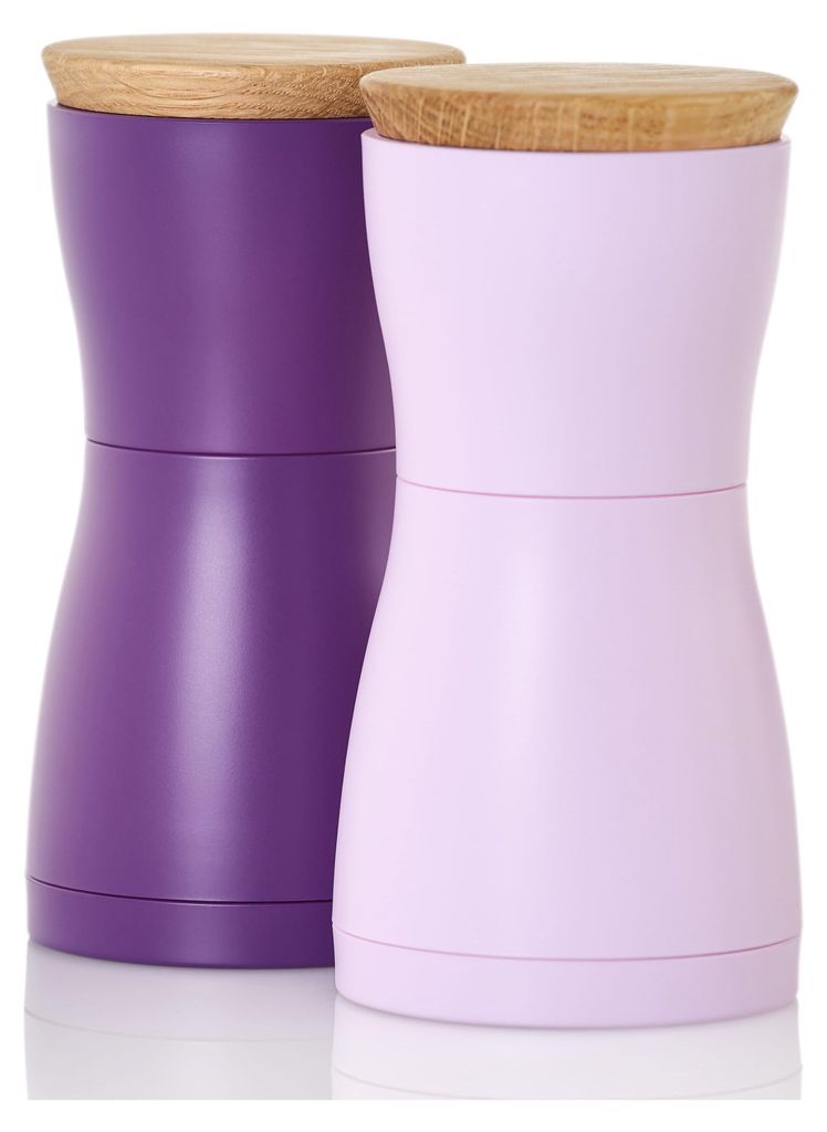 AdHoc MP124 Set Salzmühle und Pfeffermühle Twin Dark Purple & Light Purple, Kunststoff | Eichenholz