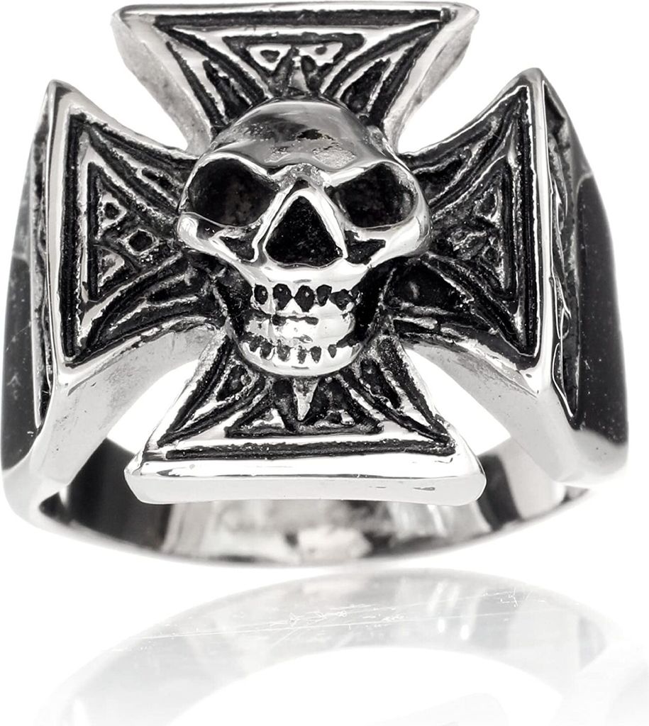 Karisma Edelstahl 316L Ring -Totenkopf Kreuz Gothic - SRSK007 - 67 (21.3)
