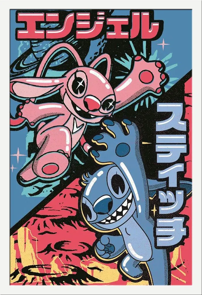 Set Professionale Poster Disney Stitch Japan + Cornice Shinsuke MDF