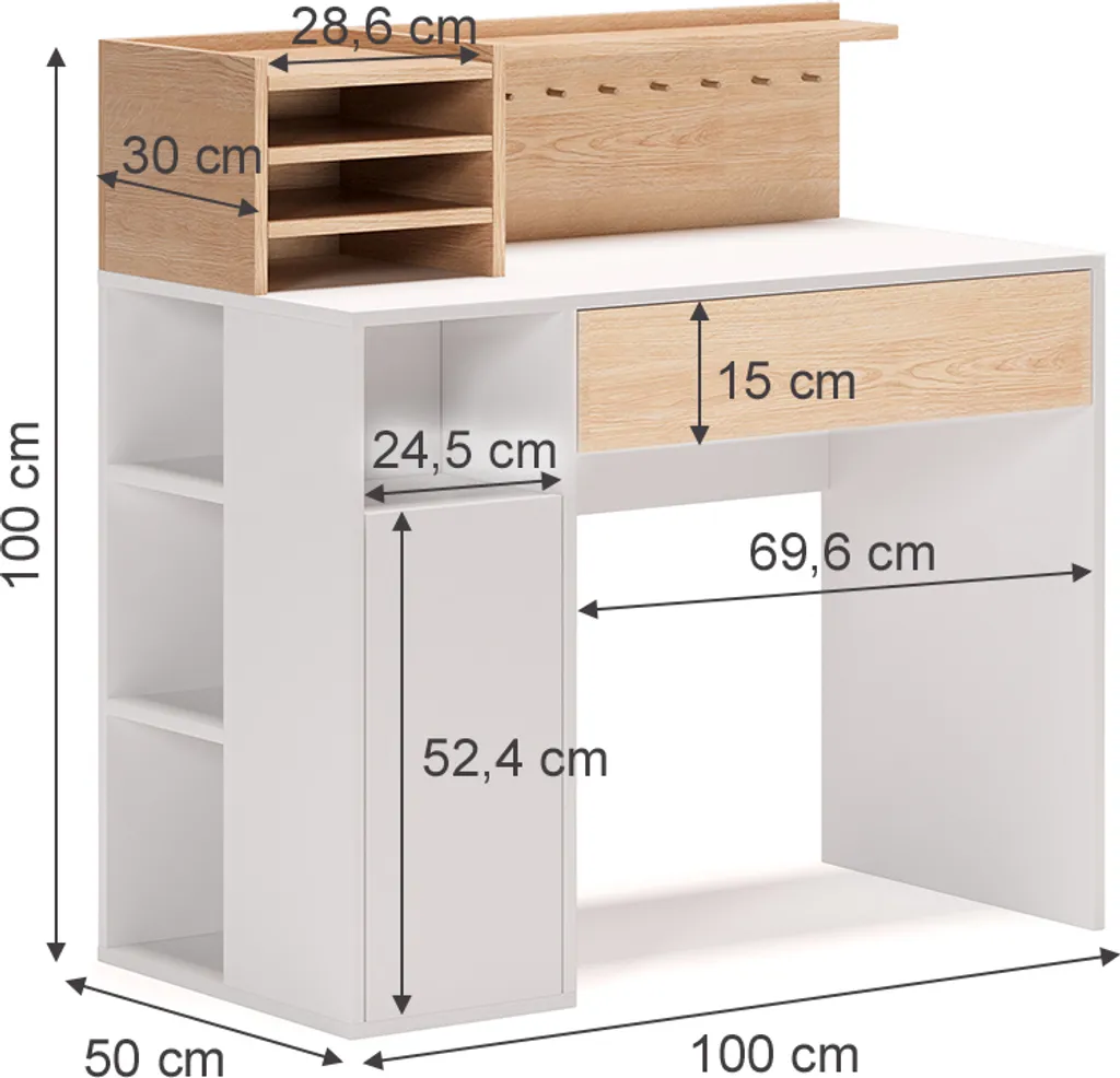 Bureau compact Vicco 100x50 cm : la solution gain de place blanc/Sonoma