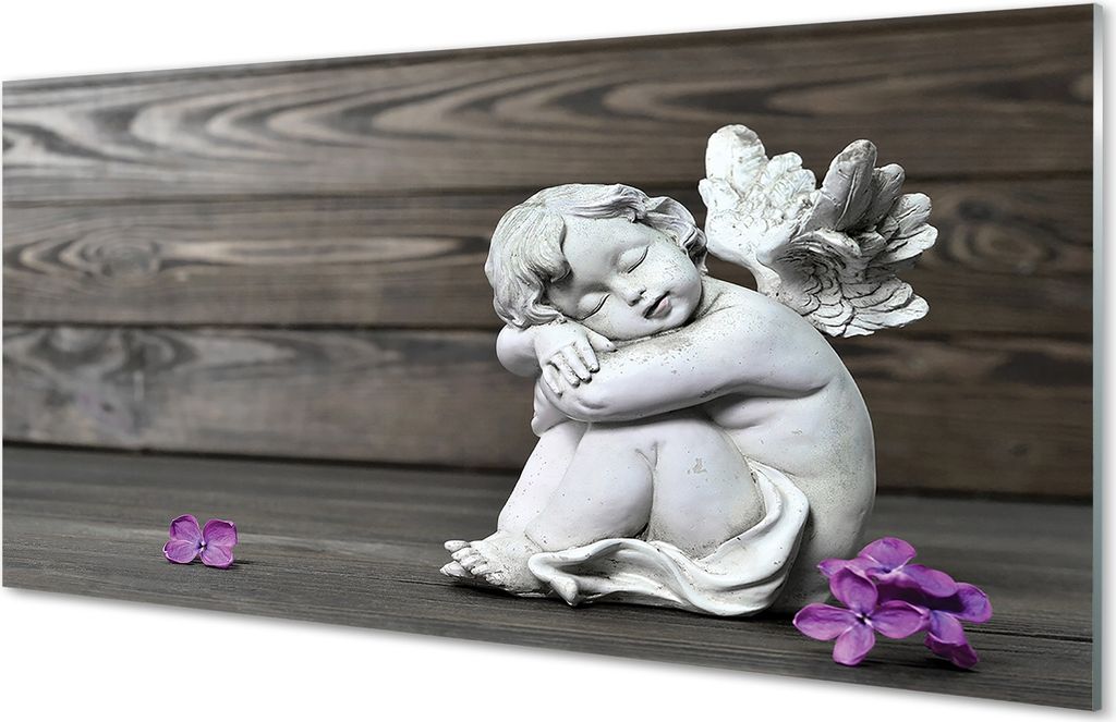 Glasbilder 120x60 Wandkunst Schlafenengel Blumen Bretter