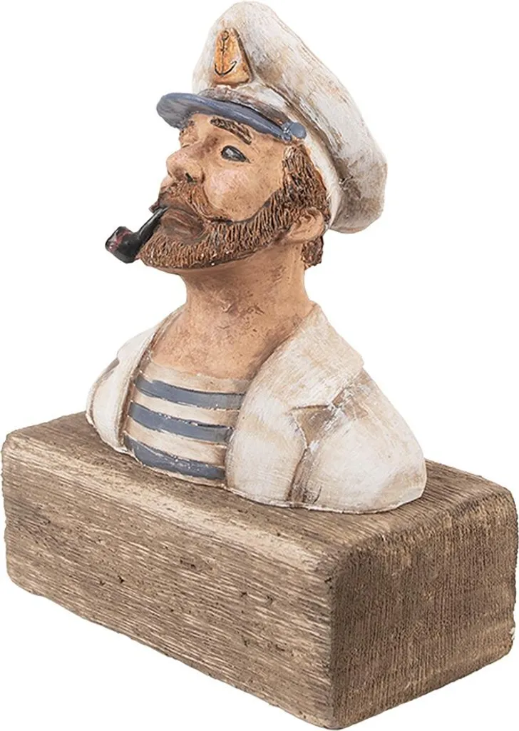 Statue Décorative de Marin en Bois Beige 20cm pour Ambiance de Mer - 2