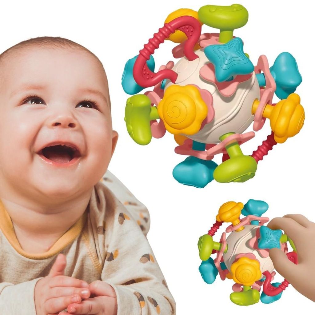 Woopie Baby Soft Rassel 4-in-1-Beißring, sensorisches Spielzeug für Babys ab 0 Monaten