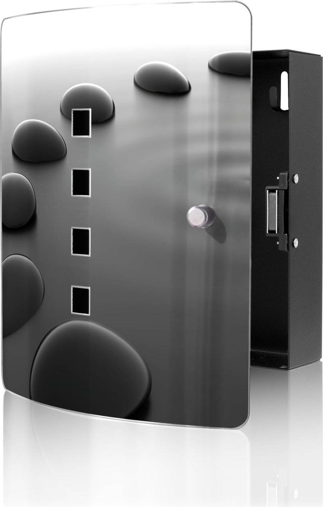 banjado Design Schlüsselkasten aus Edelstahl für 10 Schlüssel, Schlüsselschrank 24 x 21,5 x 7cm groß mit Magnetverschluss, Schwarze Steine [BW...