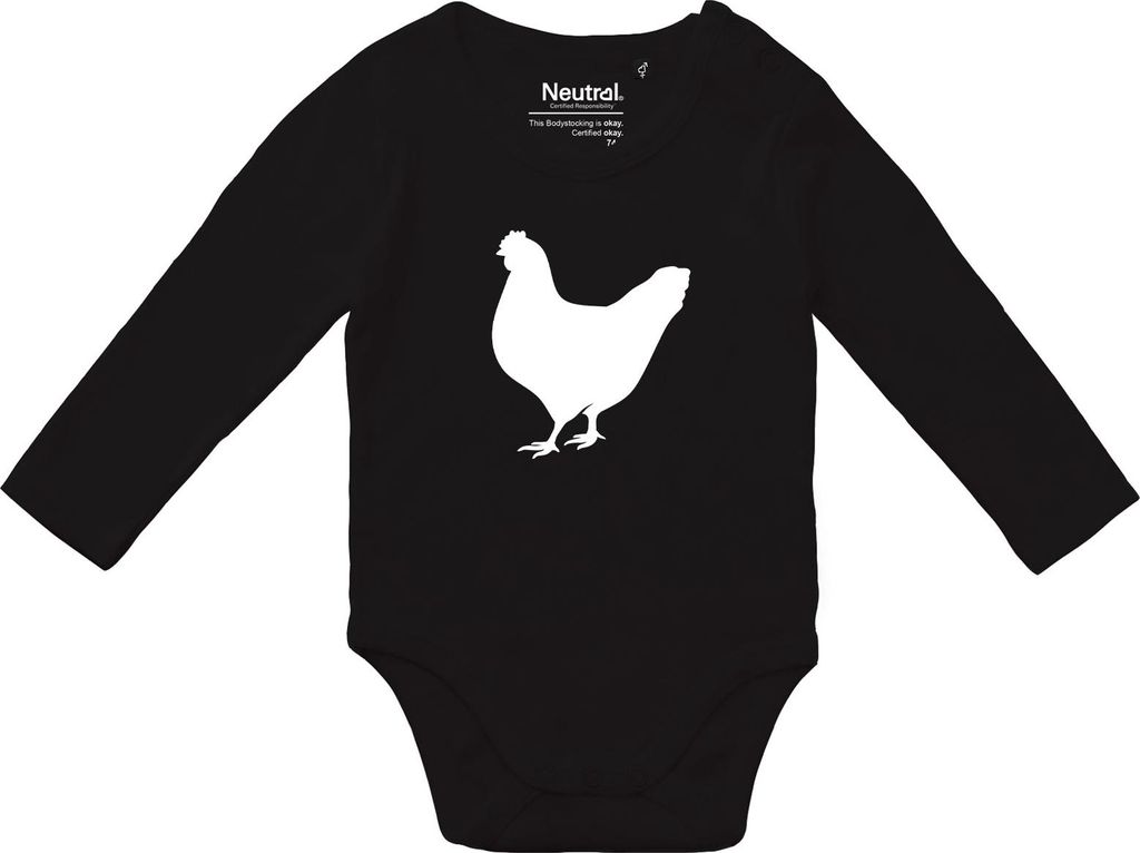 Huuraa Baby Body Huhn Silhouette 74 Black Baumwolle Fairtrade Langarmbody Geschenkidee
