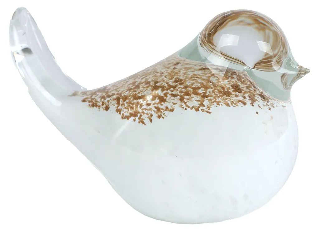 Sculpture Oiseau Décoration Blanc et Or en Verre Moderne 11x6x7,5 cm