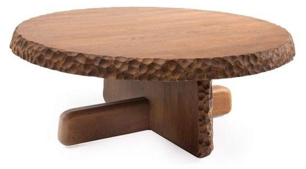 Rund Couchtisch mit Holzplatte in Hellesbrauner Farbe Moderne