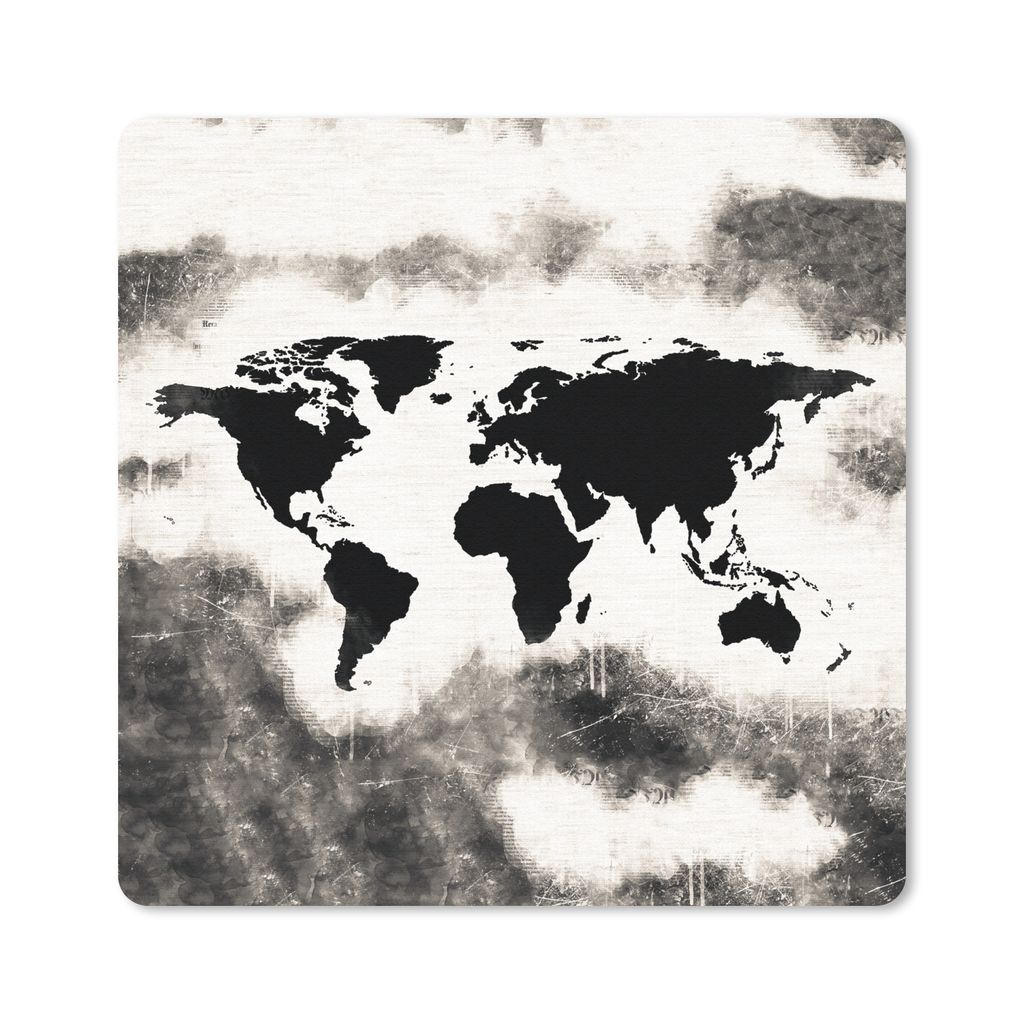 MuchoWow Mauspad Mousepad Weltkarte - Schwarz - Holz 20x20 cm - Mousepads - Maus Mat - Pad - Mausunterlage - Desk Mat - Bureauartikeln