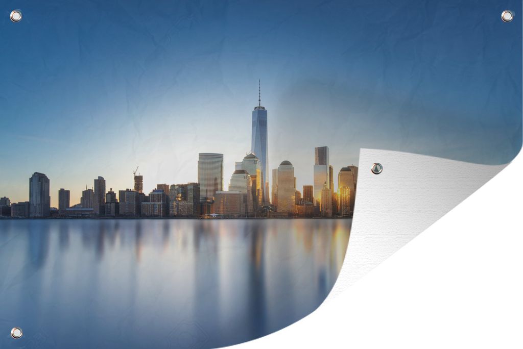 MuchoWow 90x60 cm Outdoor-Poster Gartendeko Sichtschutz Garten Poster für den Garten New York - Skyline - Spiegelung