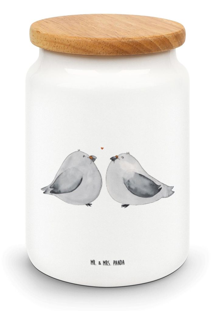 Mr. & Mrs. Panda zuckerdose Turteltauben Liebe - Weiß - Geschenk, Tauben, Freund, Keksdose, Freundin, gebäckdose, Verheiratet, Aufbewahrungsdose,...