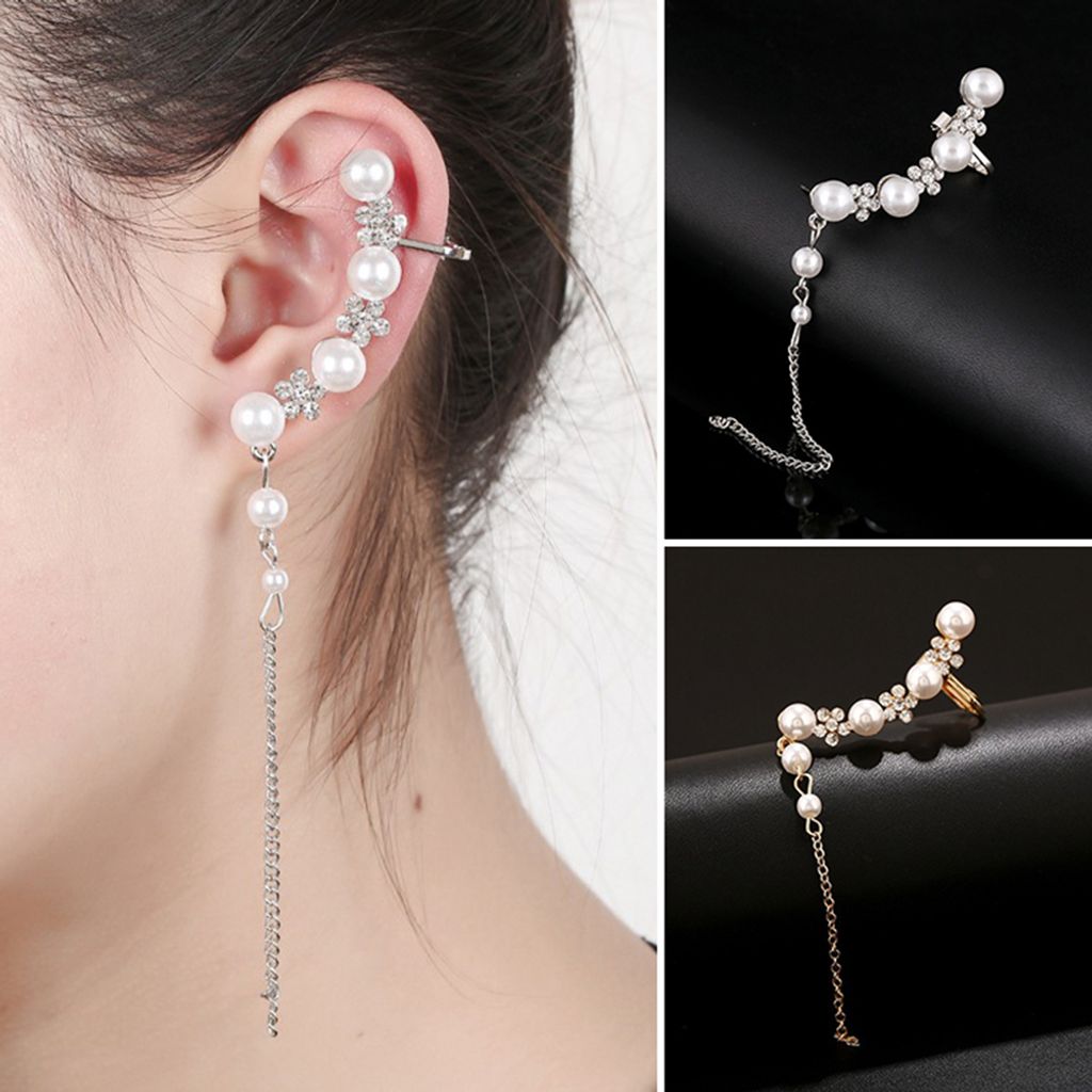1 Stück Strass Schneeflocke Faux Perle Quaste Ohrring Ohrclip Frauen Schmuck Geschenk-Golden