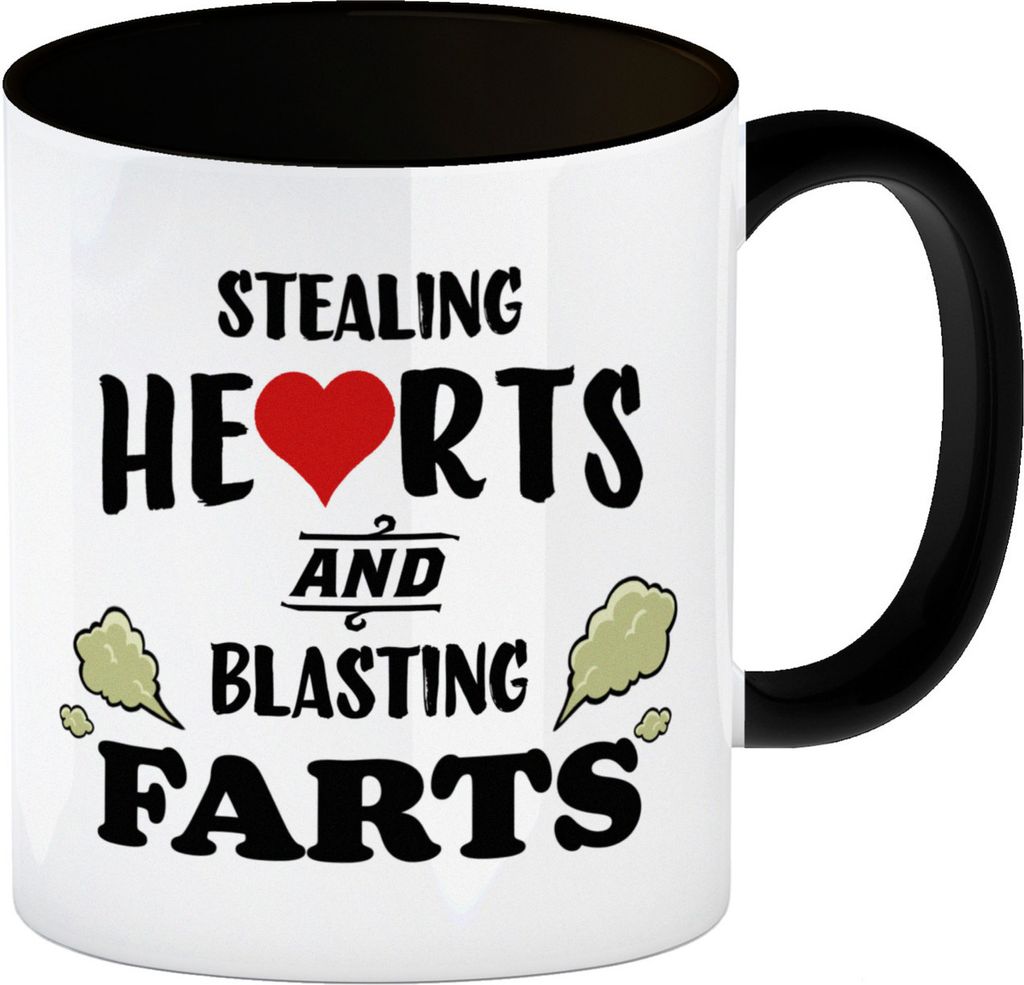 Stealing hearts and blasting farts Kaffeebecher Schwarz