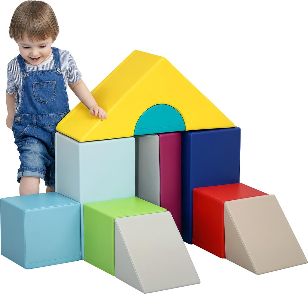 HOMCOM 11-teiliger Baby-Motorikkurs, Modul aus EPE-Schaumstoff mit synthetischer Beschichtung, Schaumstoff-Bausteine, Lernspielzeug für Kinder von...
