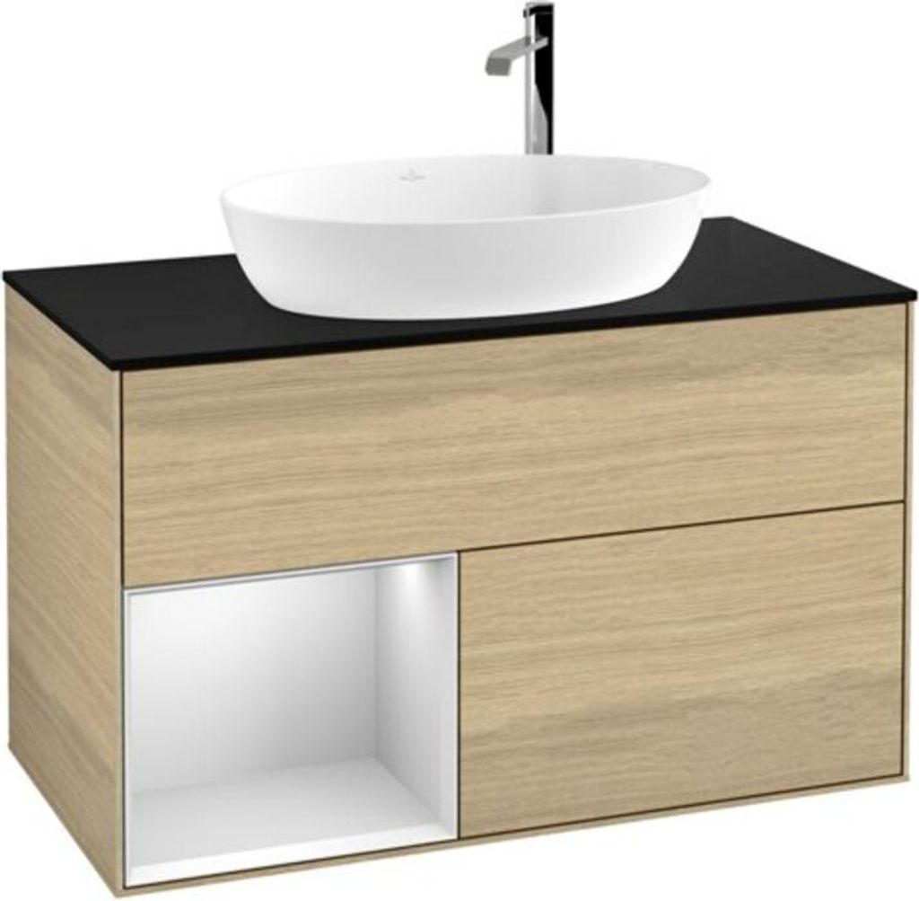 V&B Waschtischunterschrank Wandbeleuchtung Finion 100, Pl bla m, Reg wh. m Lac, Oa ven