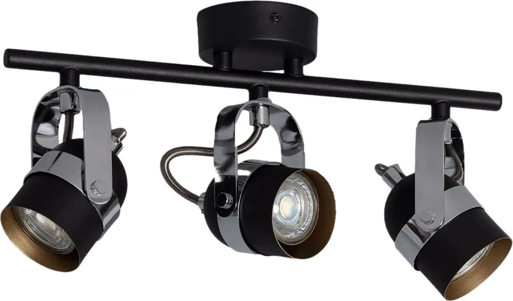 Plafonnier 3 Spots orientables, Noir et Chrome, Solution Eclairage Abruzzo