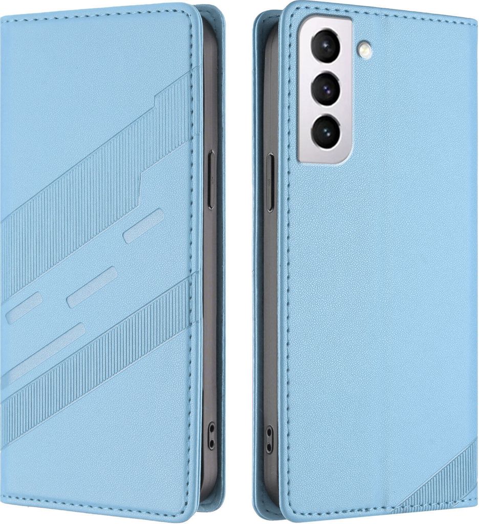 Hülle für Samsung Galaxy S21 FE 5G, Kunstleder Brieftaschen Handyhülle mit Kartenfach und Standfunktion Hellblau