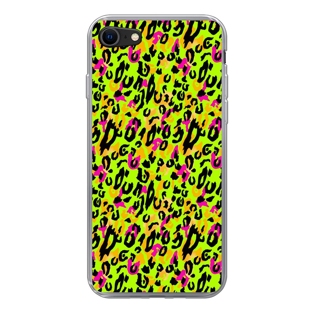 MuchoWow Handyhülle Schutzhülle Hülle für iPhone 7 Tierprint - Panther - Neon - Gelb Silikon Softcase Handy Hülle - Kartenhalter