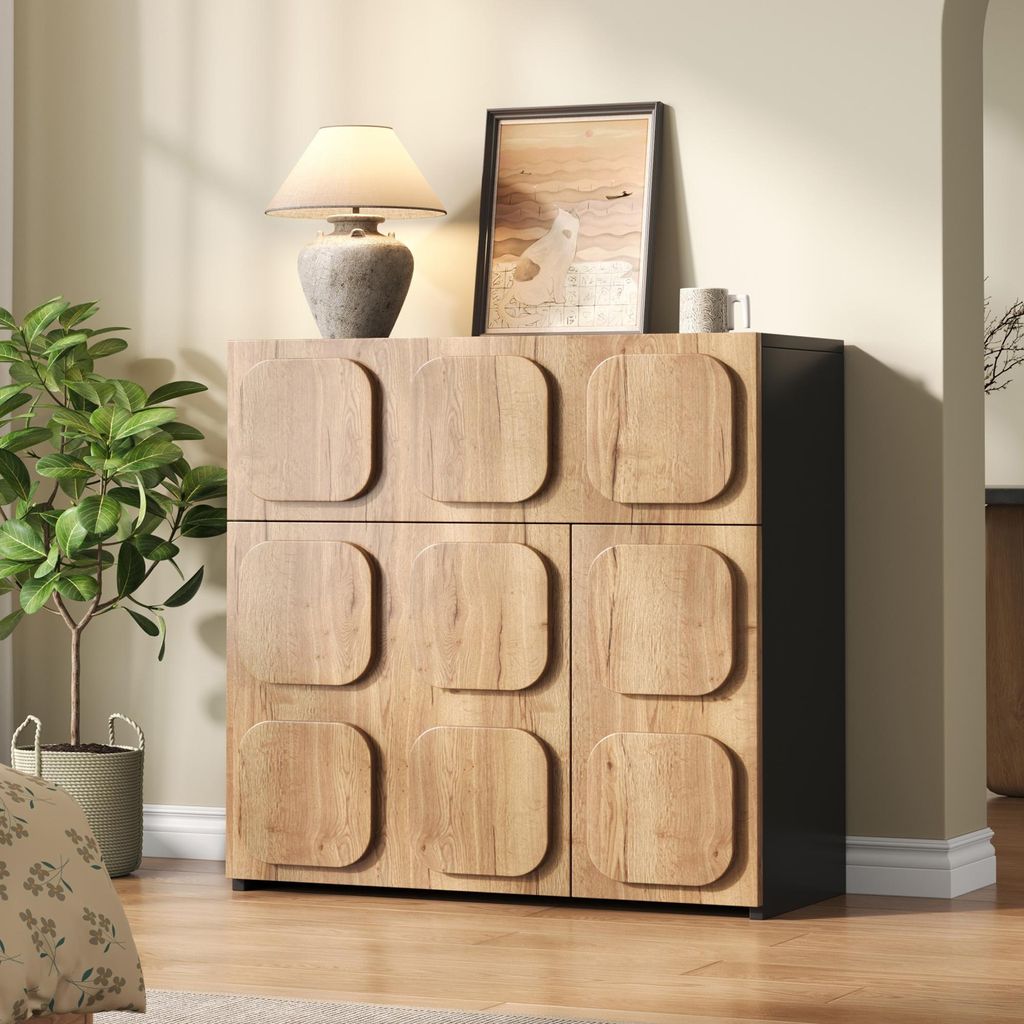 Commode vintage avec structure en bois & côtés noirs - le Image du produit 