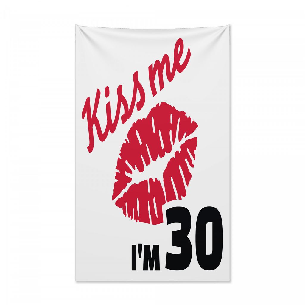 Abakuhaus rot Wandteppich und Tagesdecke, 30. Geburtstag Kuss aus Weiches Mikrofaser Stoff Kein Verblassen Klare Farben Waschbar, 140 x 230 cm, Wei...