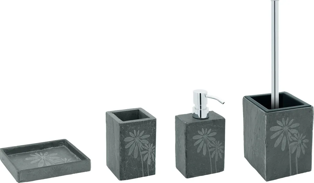 Set Brosse de Toilette et Support en Ardoise Grise JURA avec Motif Fleur - 4