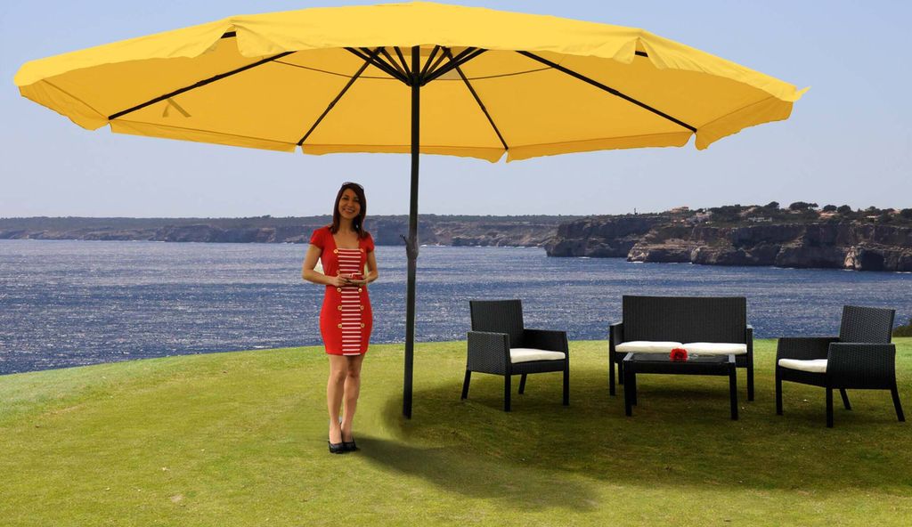 Sonnenschirm Carpi Pro, Gastronomie Marktschirm mit Volant Ø 5m Polyester/Alu 28kg gelb ohne Ständer