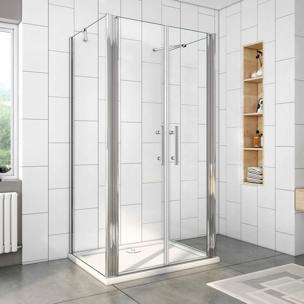 140X195cm Duschtür Pendeltür Nischentür Dusche U-From Duschabtrennung Schwingtür NANO ESG mit 2 Seitenwand(80X195cm)