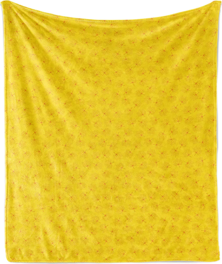 ABAKUHAUS Coperta in morbido pile di flanella con motivo foglie autunnali, semplici disegni a matita su sfondo monocromatico, vivace e artistico, 175 x 230 cm, giallo e vermiglio