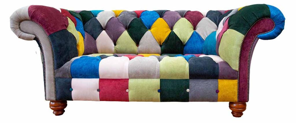 Sofa 2 Sitzer Chesterfield Textil Couch Polster Design Luxus Mehrfarbig