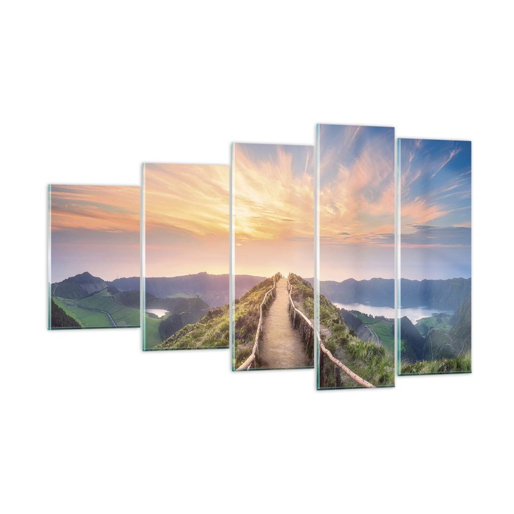 Bilder auf glas - 5 Teile - Trail Berg Azoren - 100x60cm - Glasbilder - Wandbilder - Bilder - zum Aufhängen bereit - Wanddekoration aus Glas - Gla...