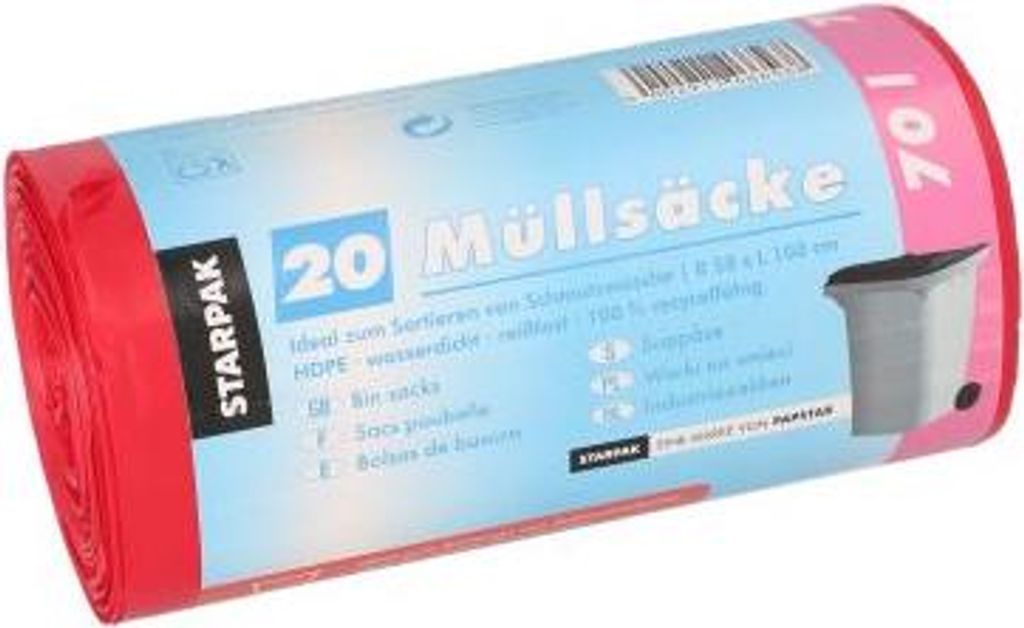 500 Papstar Müllsäcke, HDPE 70 l 100 cm x 58 cm rot 90460