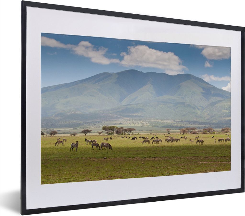 MuchoWow MuchoWow Gerahmtes Poster Wilde Tiere grasen in der Savanne des Serengeti-Nationalparks 40x30 cm - Poster mit zchwarzem Bilderrahmen -...
