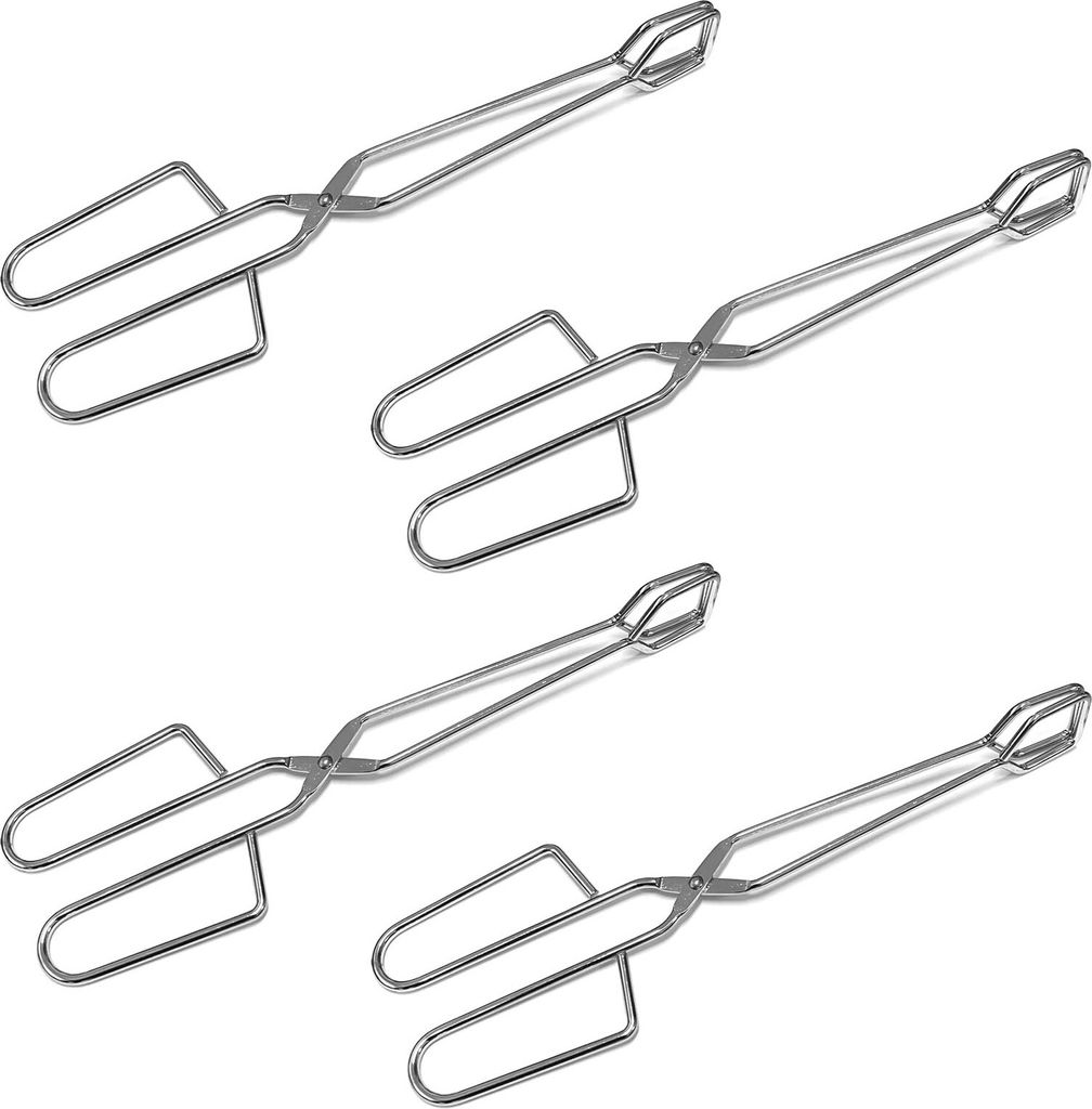 4er Set XXL Edelstahl Servierzange 28,5 cm Bratwurstzange Lang Grillzange BBQ Grill Zange Bratzange Kochzange Grillgutwender