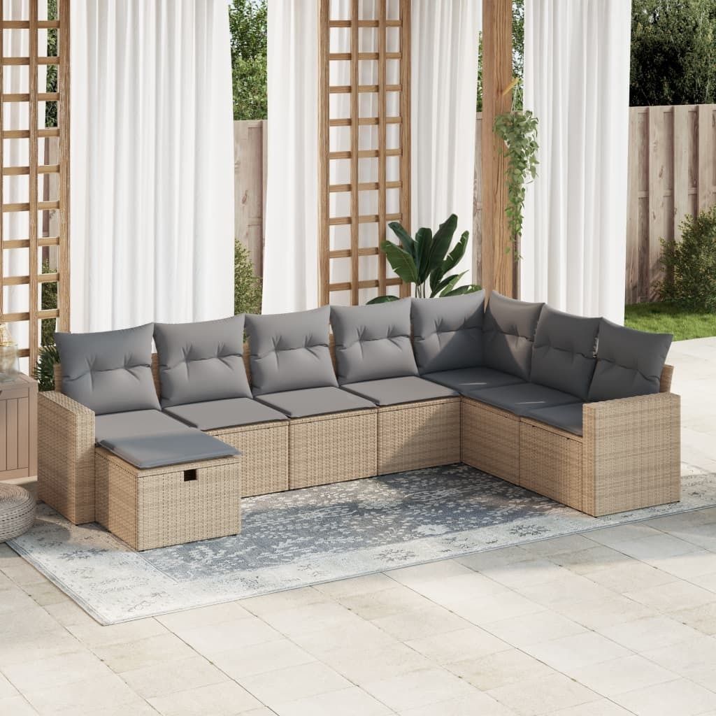 Maison Exclusive - 8-tlg. Garten-Sofagarnitur mit Kissen Beige Poly Rattan