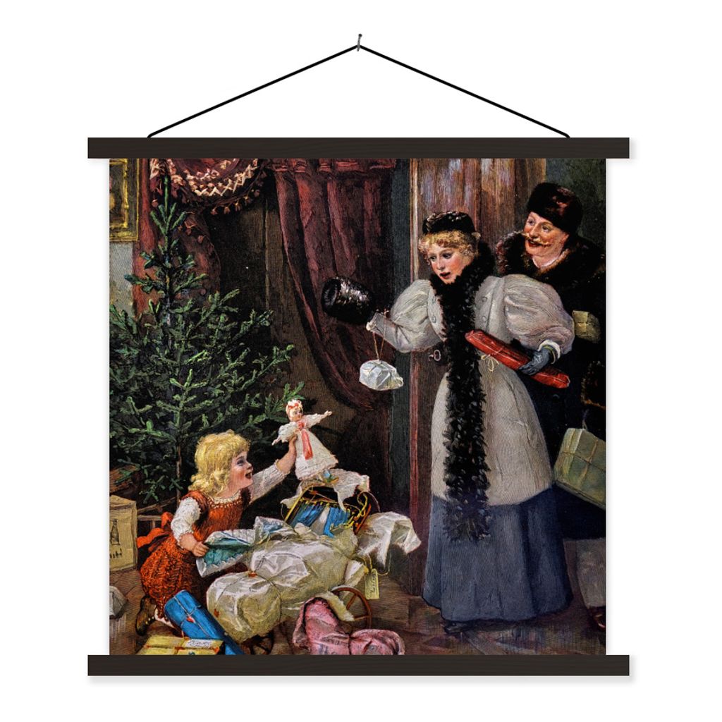 MuchoWow Textilposter Retro-Weihnachtsporträt - Weihnachten 90x90 cm mit schwarzem Rahmen - Magnetisches