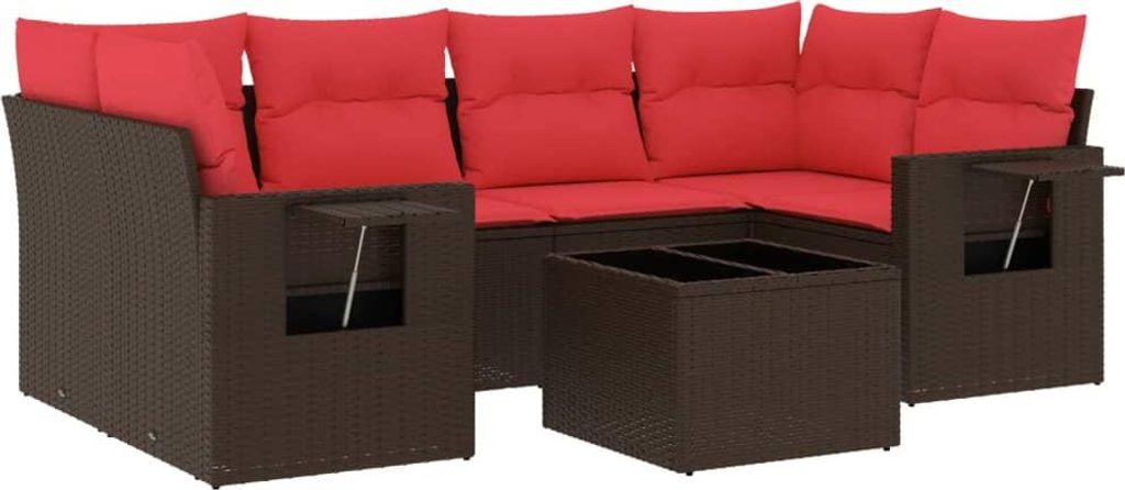 7-teiliges Gartensofa-Set mit Kissen, braun, Polyrattan