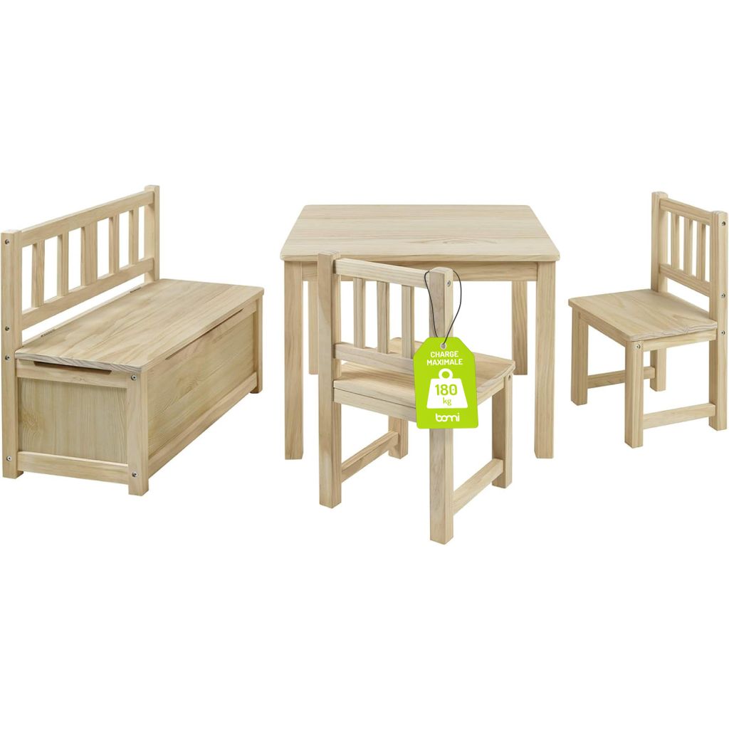 BOMI® Ensemble table et chaises pour enfants en bois massif Image du produit 