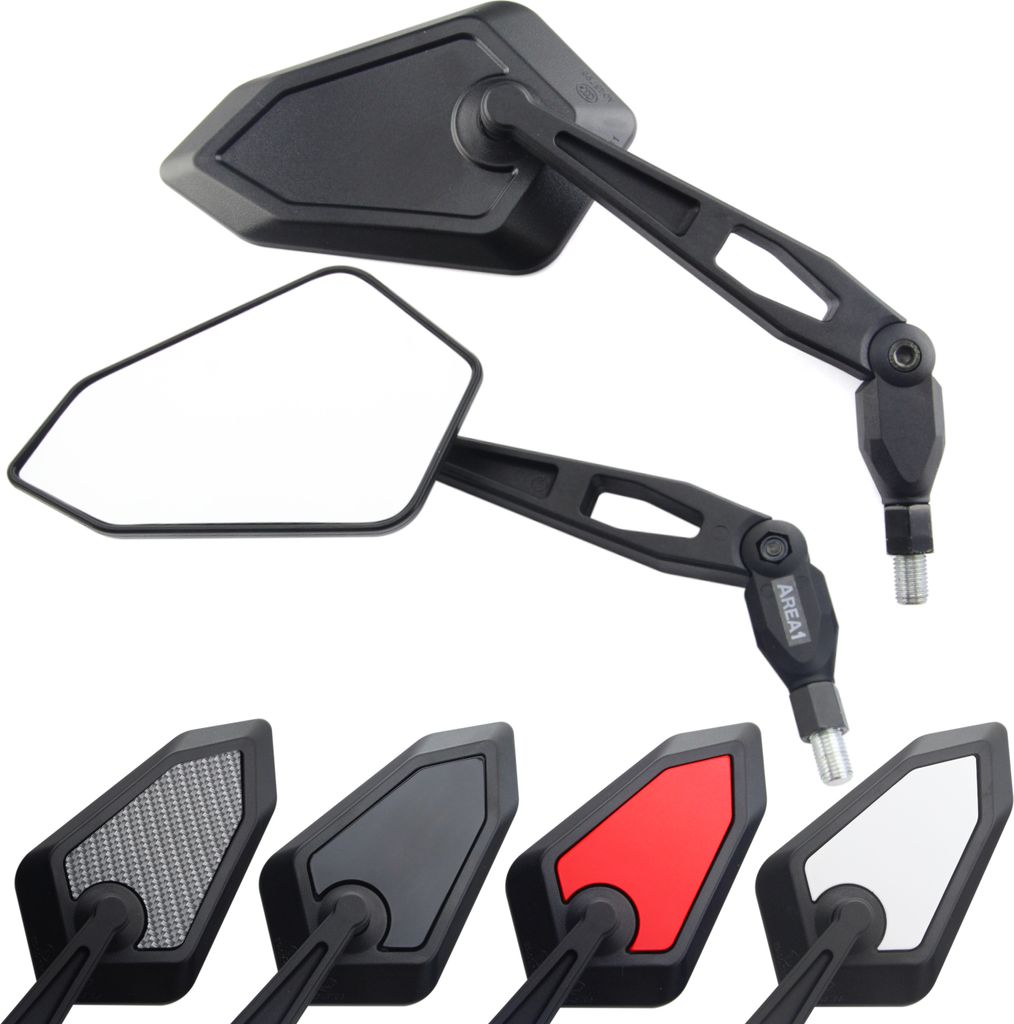 Spiegel Set, E-Zeichen, schwarze Deko-Kappe, 2 x M10 Rechtsgewinde (Motorräder)
