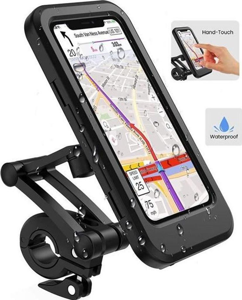 Motorrad-/Fahrrad-Handyhalterung, wasserdichte Halterung mit Touchscreen, für iPhone, Samsung, Huawei bis zu 6,7 Zoll, Schwarz