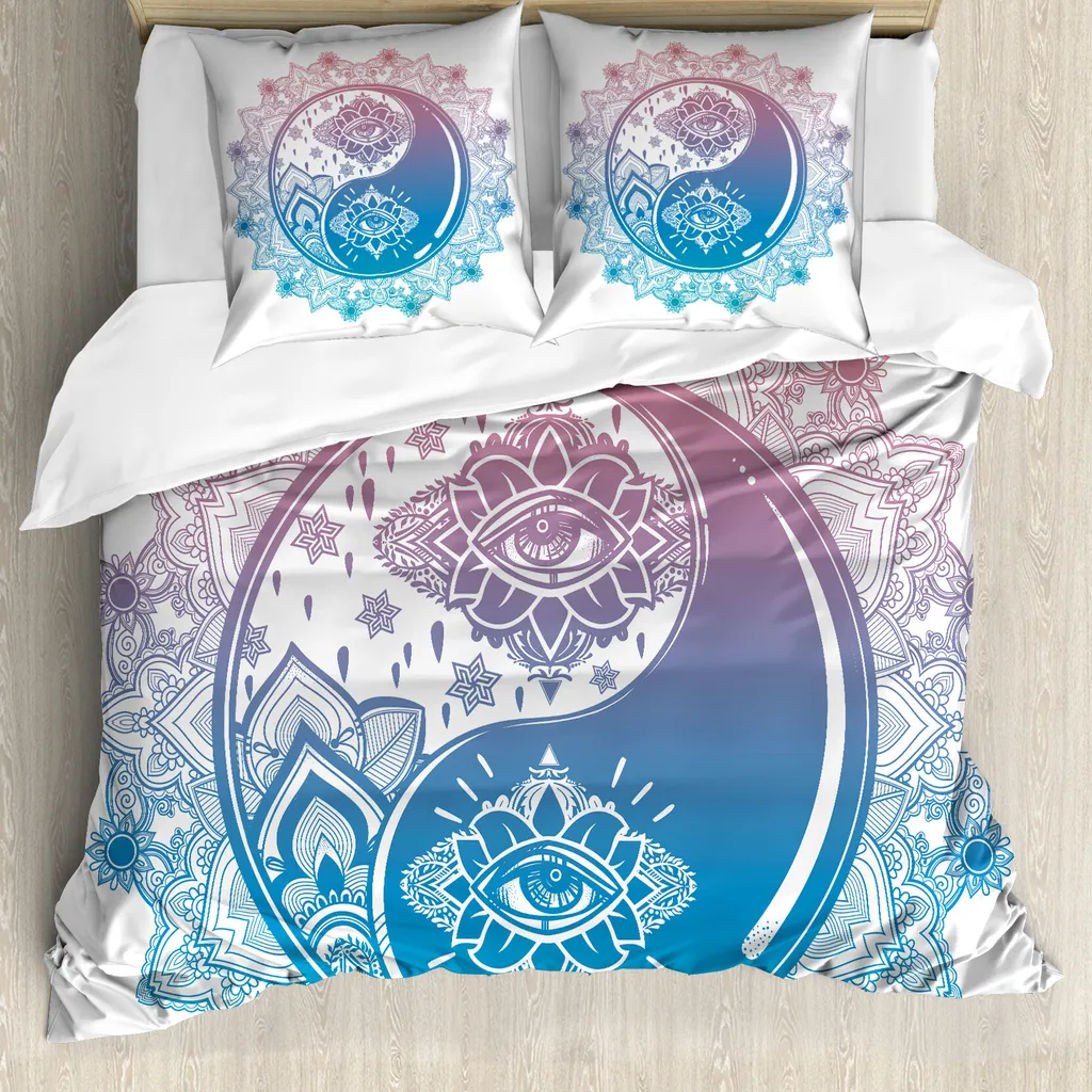 Set Copripiumino Mandala Ying Yang 200x200 | Design Abakuhaus Rosa Blu