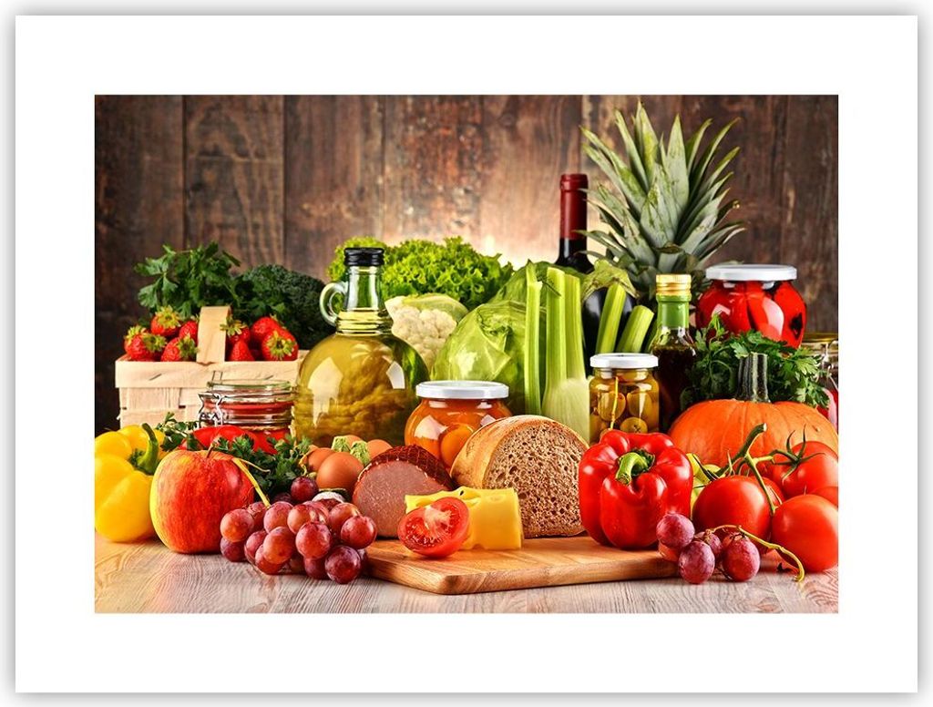 Poster - Poster ohne Rahmen - Lebensmittel Gemüse Brokkoli Fleisch - 40x30 cm - Wand Bild - Wanddeko - Wandbilder - Kunstposter - Wandposter - Bil...