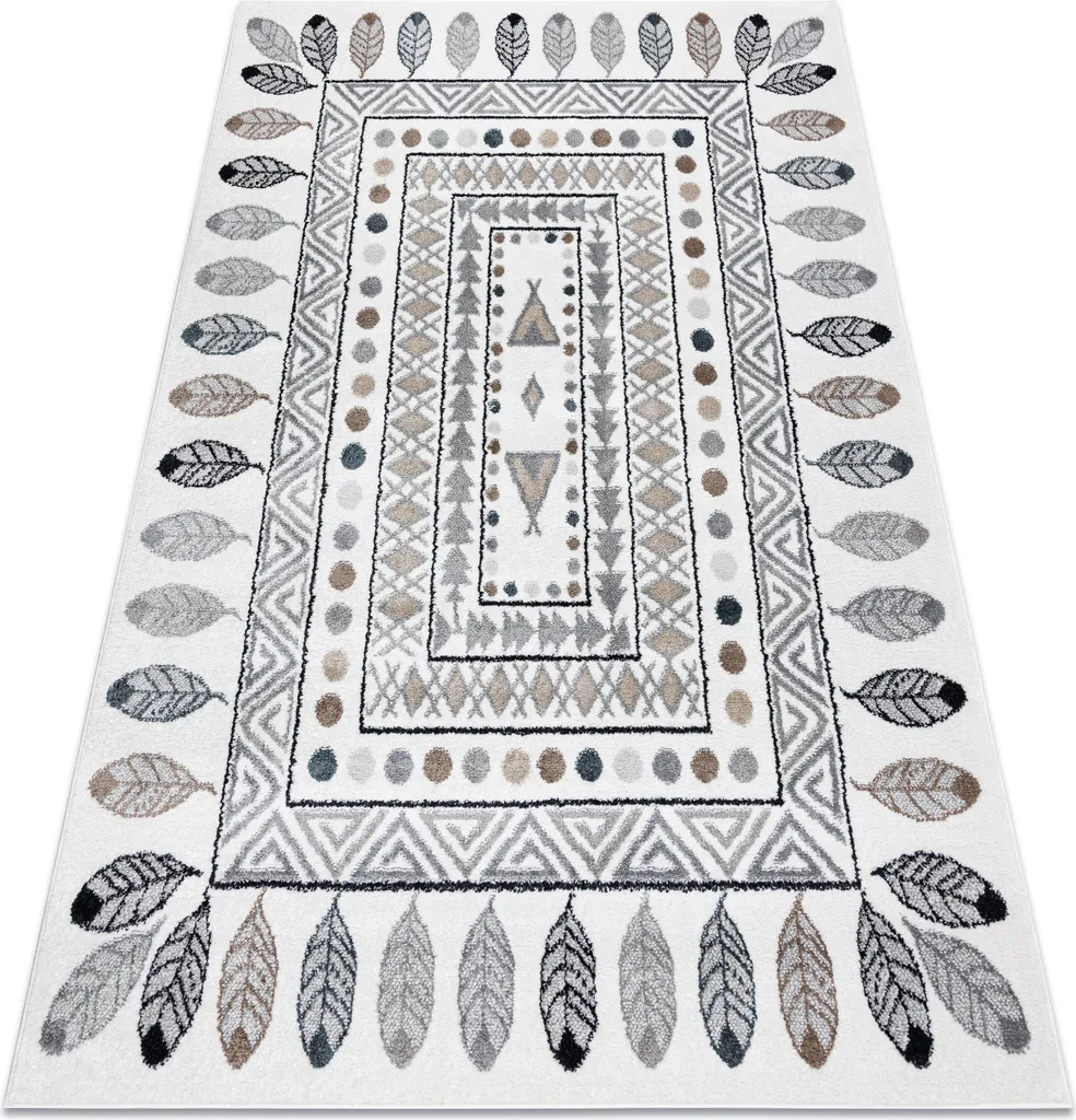Tapis enfant indien crème beige 120x170 cm avec cadre FUN Teepee