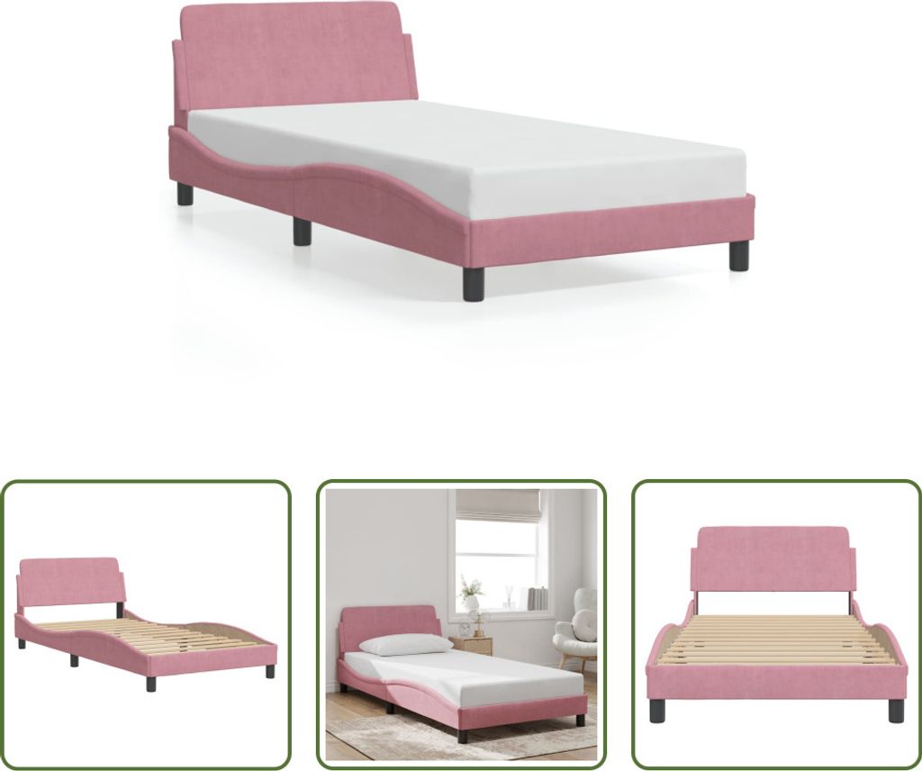 The Living Store Bettgestell mit Kopfteil Rosa 100x200 cm Samt