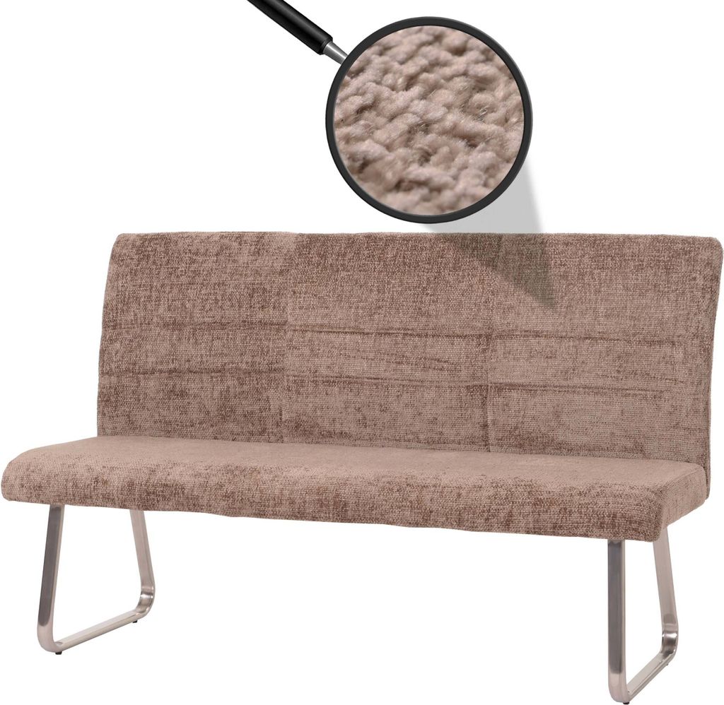 Sitzbank MCW-G55, Esszimmerbank Bank, Edelstahl gebürstet Stoff/Textil Chenille , 160cm braun