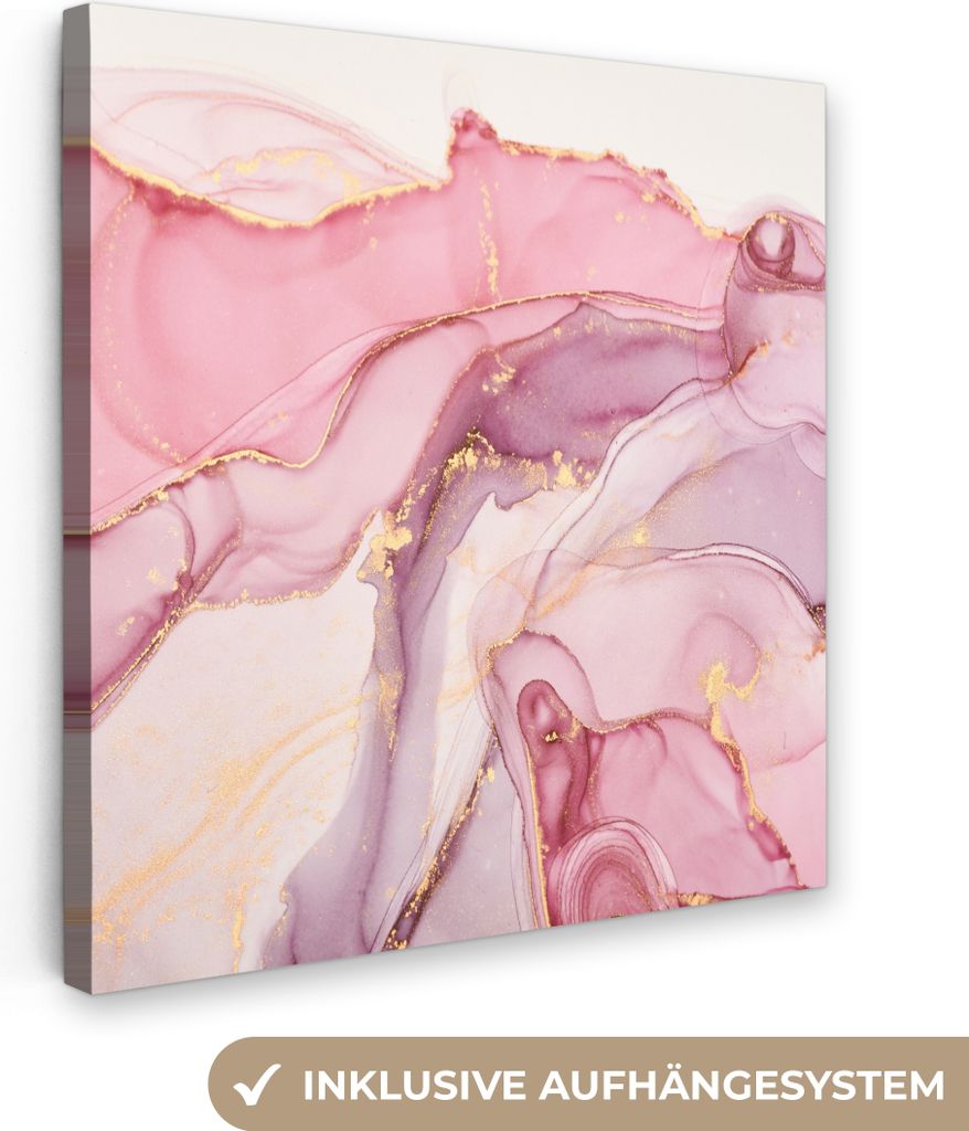 MuchoWow - Leinwandbilder - Gold - Marmor - Rosa, Wandbild, Wanddeko Bilder Wohnzimmer, 20x20 cm